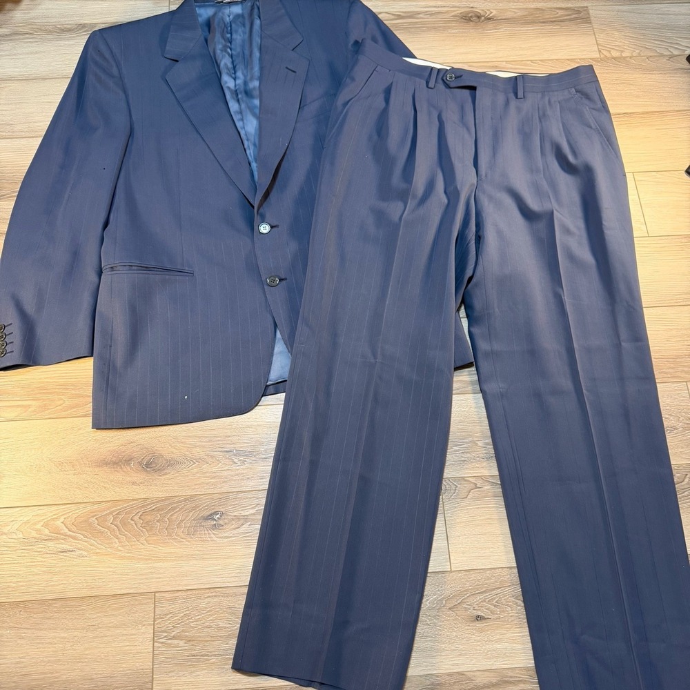 Canali Milano Pure Wool Pinstripe Jacket Men size 52R‎ Blue Suit Pants 34x30